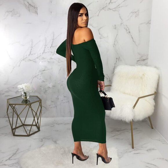 Women's Plus Size Off Shoulder Sweater Dress Long Sleeves Bodycon Casual - Picture 5 of 5